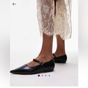 Topshop Ava pointed toe ballet flat shoes in black